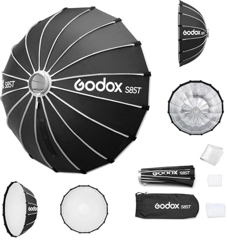 Godox Softbox Godox S85T - Ombrello Softbox a sgancio rapido da 85 cm, supporto Bowens con diffusore anteriore e interno rimovibile per fotografia, live streaming e viaggi