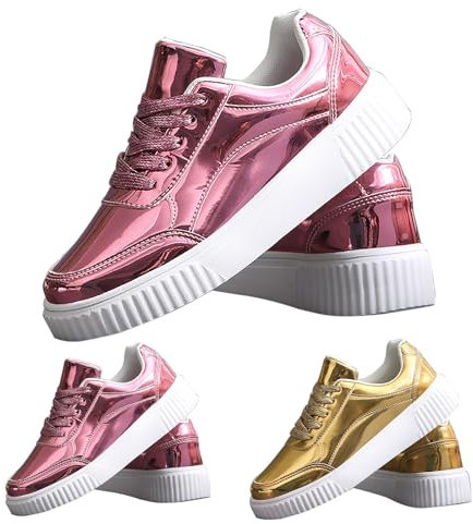 Generisch Scarpe da donna con paillette, scarpe da donna, con brillantini, per il tempo libero, con suola spessa, comode, suola piatta, antiscivolo, tinta unita, eleganti, oro rosa., 38 EU
