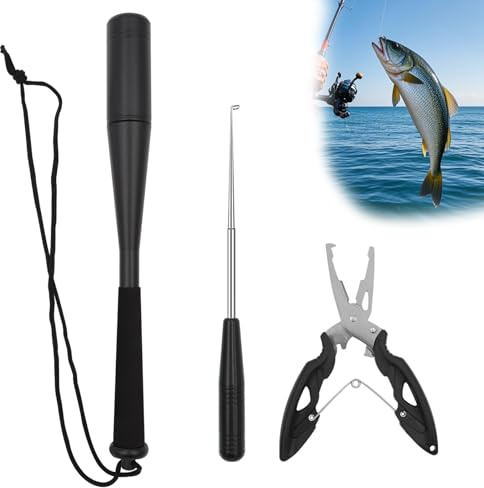 3pcs Fish Killer 24,5 cm Tueur de Poissons en Aluminium Paralyseur Poisson Paralyseur avec Pinces de Pêche Outil dissolvant Hameçons Paralyseur Poisson Accessoires de Pêche (Noir)