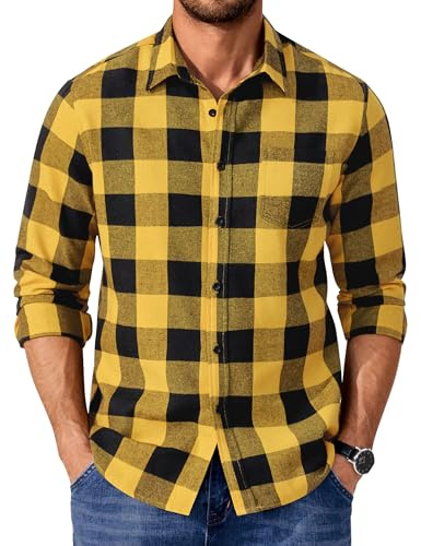COOFANDY Camicia da Uomo in Flanella a Quadri, Camicia Casual a Maniche Lunghe, Taglio Regular Fit con Tasche sul Petto, Stile Classico Tartan