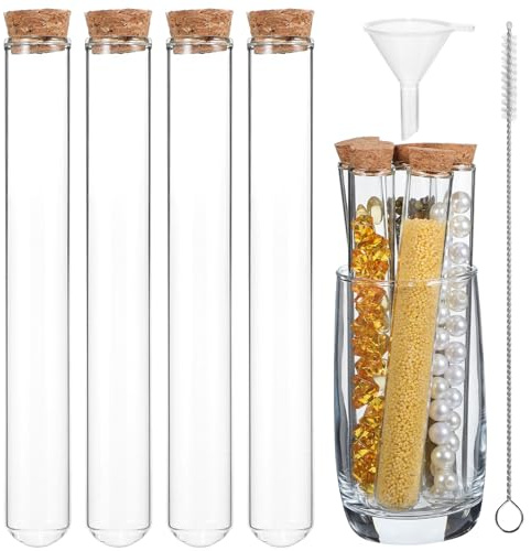 Cabilock 16pcs High Borosilicate Glass Test Tubes Set Cork Stoppers, Includes Funnel and Cleaning Brush, Lab Tubes for Scientific Experiments and Sample Storage