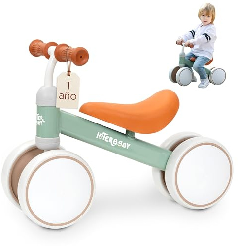 Interbaby Bicicleta sin Pedales Bebé 1 a 3 Años - Bicicleta de Equilibrio para Niños 12-36 Meses, Correpasillos Bebé Seguro 4 Ruedas, Primera Bici Niño 1-2 Años, Regalo Bebé 1 Año (Verde)