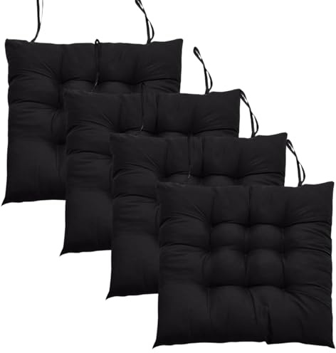 M.J COMFY-LIFE 4Pcs Seat Cushions for Dining Chairs 40x40cm – Non-Slip Washable Chair Pads with Ties – Soft Polyester & Pearl Cotton Filling for Kitchen, Office, Garden (8pcs BLACK)