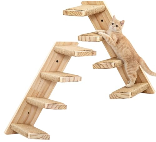 2 stycken kattrappa, 4 steg, klättervägg, katter, klättervägg, kattrappa, vägg, väggmontering, kattstege med juterep, vändbar kattvägg, kattvägg för lägenhet, hus