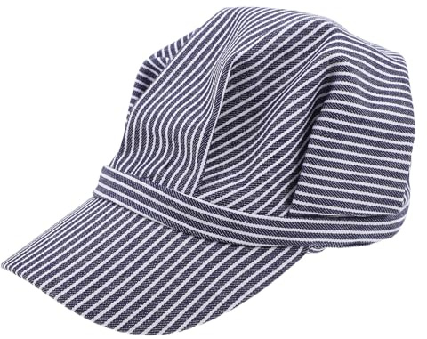 HORIALENCE Railroad Engineer Hat: Railroad Conductor Hat for Kids Halloween Event Masquerade Balls Cosplay - Adjustable Striped Toddler Cap - Train Birthday Party Supplies Dark Blue