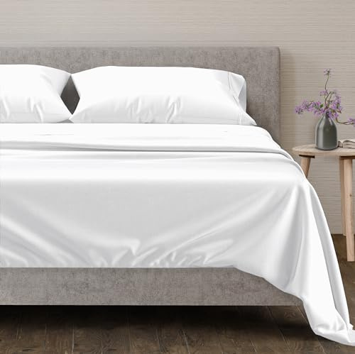 Mayfair Linen 100% Egyptian Cotton Full Size Sheets Set - 4 PC Luxury Set, 600 Thread Count Egyptian Cotton Sheets Full Size (White), Ultra Soft, Cooling, 16 Deep Pocket Sateen Weave Hotel Bedsheet