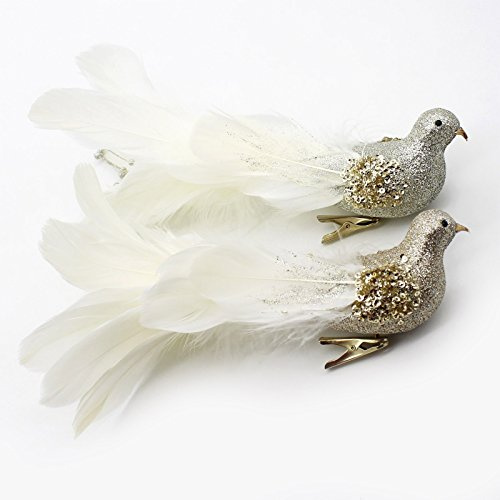 Yolococa 2pcs Champagne Christmas Tree Decoration birds