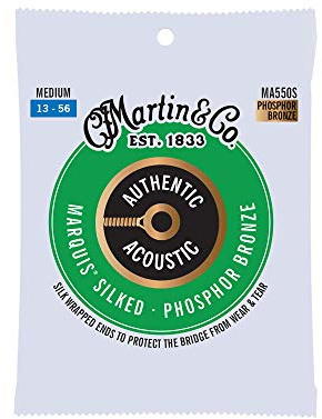 Martin Authentic Acoustic® Marquis® Silked Guitar Strings – Phosphor Bronze, Medium Gauge | Warm, Balanced Tone with Bridge Protection | Silk-Wrapped Ball Ends