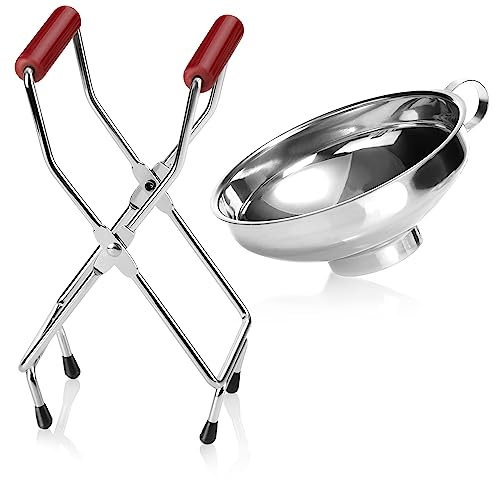 com-four® Juego de conservas de 2 piezas compuesto por un elevador de tarros y un embudo de conservación - pinzas de agarre para tarros de conservación en caliente (Set de iniciación - 2 piezas)