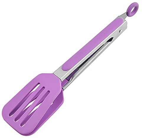 Hoshen 26,5 cm (10,4 tum) köks silikontång, handtag i rostfritt stål, anti-skållning grillklämma bröd biff, infällbart hänglås – lila
