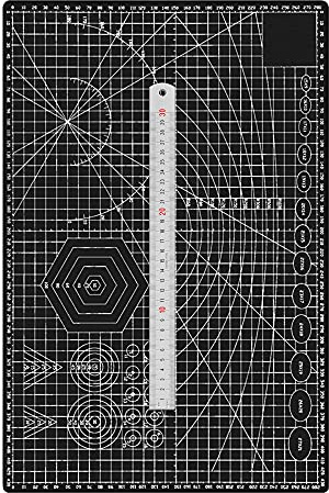 TEN-HIGH A3 självläkande skärmatta, svart 2 mm tjock, pysselunderlägg 45 cm x 30 cm, med stållinjal