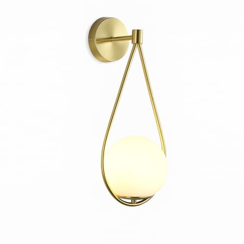 B·LED BARCELONA LED BarcelonaLED Applique Murale Moderne Élégante Boule de Verre Blanc avec Support en Aluminium Doré E14 Prise pour Chambre Salon Couloir