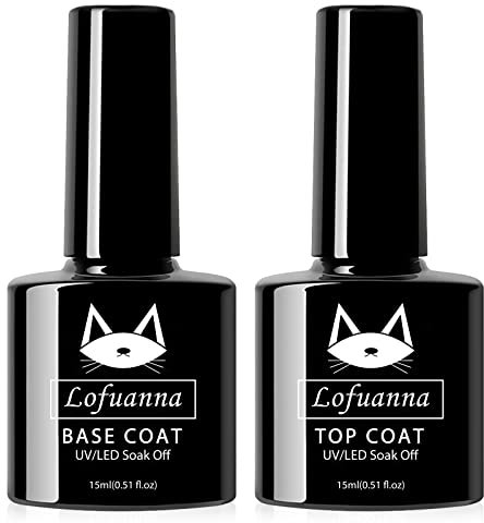 Lofuanna Unterlack und Überlack-2×15ml Base Coat Top Coat UV Set,UV LED Gel Nagellack Nägel Maniküre Kit,Langanhaltender Glänzender für den Gebrauch zu Hause oder Salon