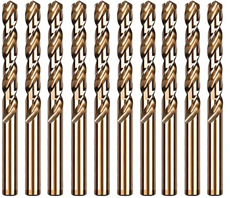 6.5mm Cobalt Drill Bits, M35 HSS Gold Cobalt Metal Jobber Length Twist Drill Bit Set for Hard Metal, Stainless Steel, Cast Iron (1/4 in (10pcs))
