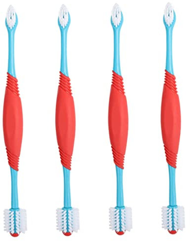 BCOATH 4Stücke Haustier Zahnbürsten mit Doppelkopf Effektive Hundezahnpflege Weiche Borsten für Gründliche Reinigung Zahnhygiene für Hunde und Katzen Einfach zu Bedienen