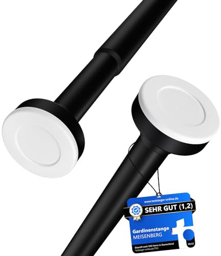MEISENBERG Gardinenstange zum Klemmen - Schwarz, Ø 25 mm, 1Stück - Duschstange ohne Bohren - Vorhangstange Klemmstange für Fenster, Dusche, Terrasse und Trennwand (70-120cm)