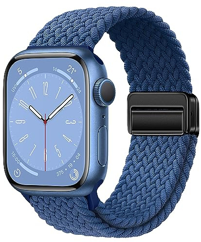 Nylon sport loop klockarmband kompatibla med Apple Watch Band Ultra 49 mm 45 mm 44 mm 42 mm 41 mm 40 mm 38 mm, mjukt flätat vävt magnetiskt låsrem för iWatch serie 8/7/6/5/4/3/2/1/SE, kvinnor män,
