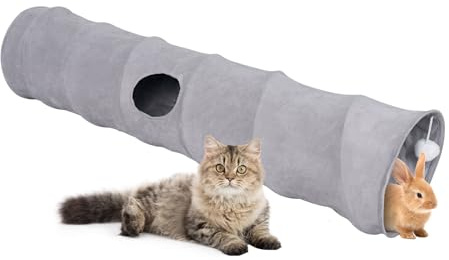 Beowanzk Collapsible Cat Tunnel, Cat Tunnels for Indoor Cats, Cat Tunnels, Rabbit Tunnel, Cat Tunnel Outdoor with 1 hole and suspended ball (L)