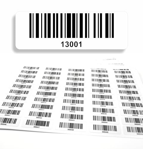 Streckkodsetikett 1.000 st självhäftande, etiketter löpande 5-siffriga 13001-14000, elektrisk provning, DGUV-certifiering, radkod elektroteknik kod128, 50x17 mm