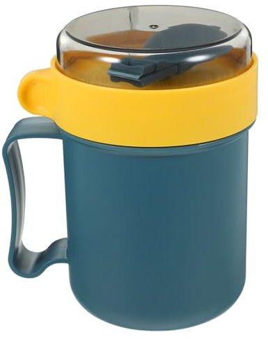 Kichvoe Taza De Sopa Para Microondas Con Tapa Y Cuchara 500 Ml Taza De Desayuno Taza De Cereal Caja De Almuerzo De Gachas Taza De Sopa Recipiente De Avena Taza De Leche Taza De Agua Para