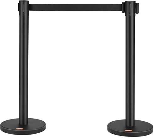 VEVOR Poteau de Guidage 2PCs 90 cm Barrière de Balisage pour le Contrôle de Foules avec Ruban Rétractable de 200 cm pour Délimitation Séparation File d'Attente en Public École Théâtre Hôtel Exposition