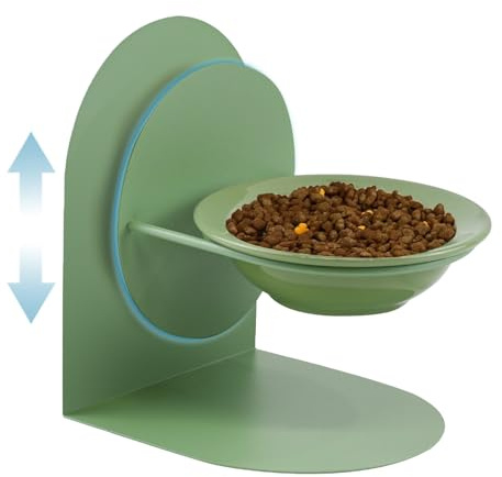 Adjustable Elevated Cat Bowl, Tilted Ceramic Cat Food Bowl with Metal Stand for Indoor Cats, Non-Spill & Non-Slip Raised Pet Feeder