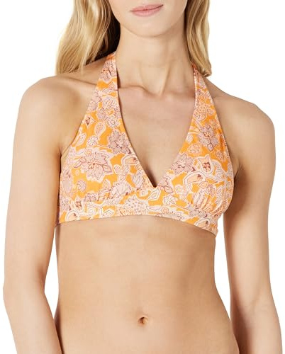 Amazon Essentials Costume da bagno bikini con allacciatura al collo e supporto leggero (disponibile per taglie forti) Donna, Giallo Multi Folk Floral, 46