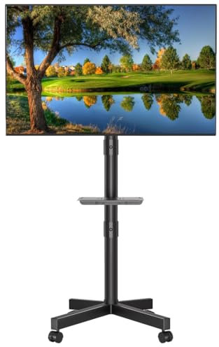 Mobile TV Stand on Wheels, portable TV on Wheels with Media Shelf for 23-60 Inch LED, LCD, OLED Flat & Curved, Max VESA 400x400mm, Holds up to 25kg, TV Stand on Casters