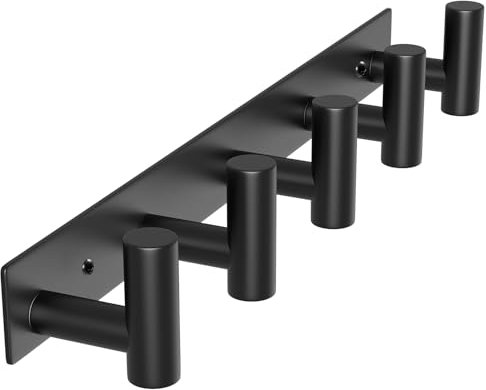 WUIVIUT Heavy Duty Hook Clothes Rack Stainless Steel T-Shape Coat Hook, 14.76 Inch Hooks for Hanging, 37.5 cm Wall Hook Ideal for Bathroom,Bedroom (Black,5 Hook)
