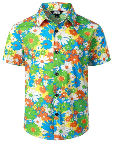 JOGAL Chemise hawaïenne à manches courtes pour garçon en coton pour l'été et les loisirs pour enfants