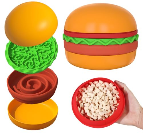 Jondarla Multiple Use Pet Feeding Set, Cute Hamburger-Shaped, 5 Stackable Bowls for Small Dogs and Cats, Anti-Choking Slow Food Feeder, Raised Bowls, Travel Cat Bowls