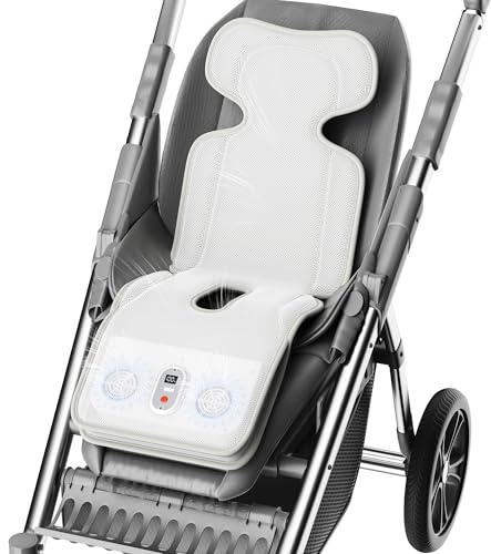 Almohadillas de refrigeración recargables para cochecito de bebé con doble soplador, cojín de refrigeración que funciona con pilas de 10000 mAh, refrigeración máxima de 10 horas, 3 velocidades, forro