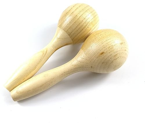 Yctze Maracas de Madera para Niños y Adultos - Shaker sin Pintar Ratch para Educación Musical y Fiestas Navideñas, Instrumento de Percusión Manual