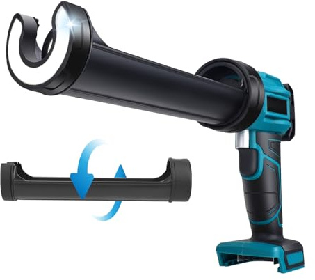 Delousiber Electric Caulking Gun, 21V Cordless Caulking Gun with 4 Adjustable Speeds and LED Light, Battery Powered Caulking Gun Drip-Free Silicone Sealant Gun for Filling, Sealing