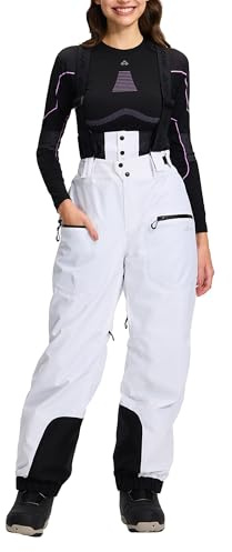 Pioneer Camp Pantaloni Sci Donna Bretelle 15000mm Impermeabili Snowboard Antivento e Traspiranti Neve Salopette Sci Foderato in Pile Caldo con Ghetta Antineve Rimovibile e Tasche（Bianco;S