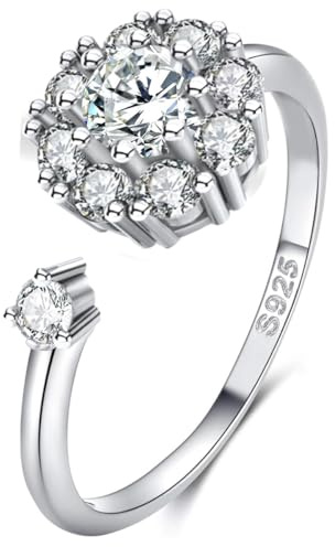 Anillo de moissanita para mujer, plata 925 bañada en oro blanco de 18K, diamante de moissanita cultivado en laboratorio, anillo de plata con abertura ajustable, anillo de compromiso, joyería.