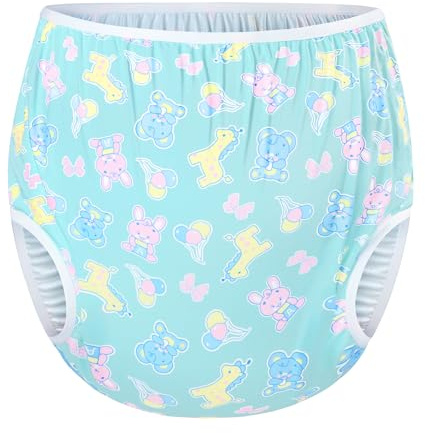 LittleForBig Tvättbar återanvändbar vattentät PUL-blöjskydd för vuxna, med fullständig tryck av Baby Parade, färg grön, storlek L