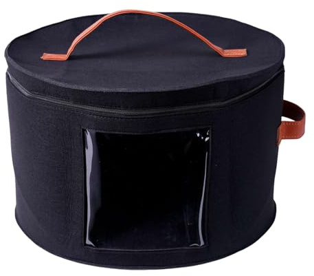 DAWCBVJQ Boite A Chapeau Ronde, 28x43cm Boîte De Rangement Pour Chapeaux Avec Couvercle, En Feutre, Grand Organisateur De Chapeaux Pliable Avec Fermeture Éclair, Fenêtre Transparente Et Poignées