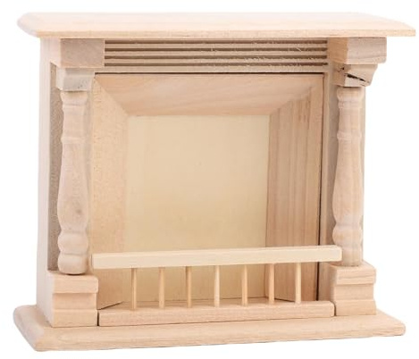 SUNGOOYUE Cheminée de Maison de Poupée à l'échelle 1:12, Meubles Miniatures en Bois de Bouleau Non Peints, Atmosphère Chaleureuse pour l'artisanat et Les Objets de Collection