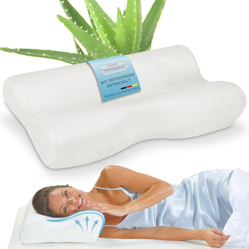 ELONEO Seitenschläfer-Kopfkissen, Nackenstützkissen,100% Visko Mineralschaum, Visco Nackenkissen (L 35 x B 50)