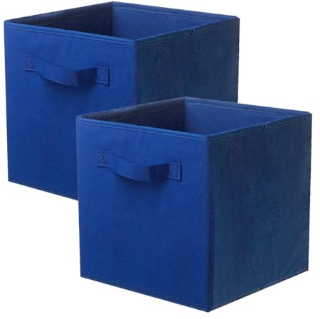 PowerKing Fabric Storage Box Organiser, 2-Piece Foldable Storage Cube Storage Box in Cube Shape – Blue