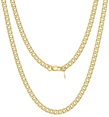 GoldChic Gold Chains 316L Stainless Steel Necklace 4mm Flat Cuban Necklaces Short Crub Link Chain for Men Women 14+2 Inches