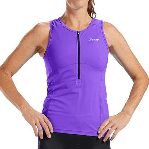 Zoot Women’s Core Tri Tank – Women’s Performance Triathlon Tank Top with 3 Back Pockets, Mesh Panels, and Cam Lock Zipper (Violet, X Large)