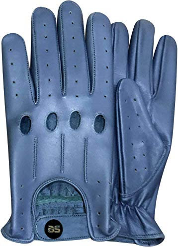 Gants de Conduire en Cuir Sans Doublure et Respirant Pour Homme Style Vintage En Cuir Souple à Corde Classique à Trou Articulation Idéal Pour Moto Voiture Vélo (Bleu XL)