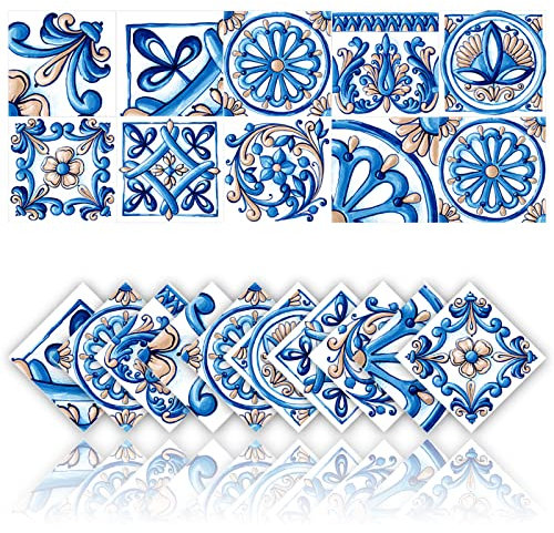 Cendray 20 Pz Adesivi per Piastrelle Cucina e Bagno Adesivi Decorazione Murale Impermeabile PVC Autoadesivo Decorazione Mosaico Stile Architettonico retrò (15x15cm,Blu)