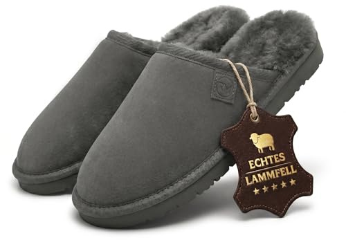 Rohn Moden Men's Sheepskin Slippers Loisl Premium Quality, Warm and Luxurious Footwear Genuine Sheepskin fur - Size 10, Grey