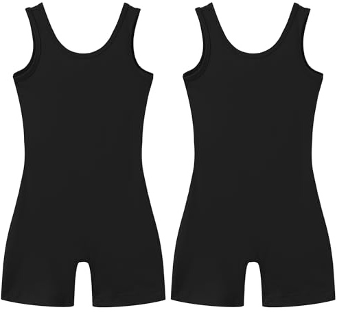 LUOUSE 2 Pack Skinny Gymnastics Leotards For Toddler Girls Scoop Neck With Shorts, Little Kids Buttery Soft Dancewear Workoutwear Unitards Biketards Black
