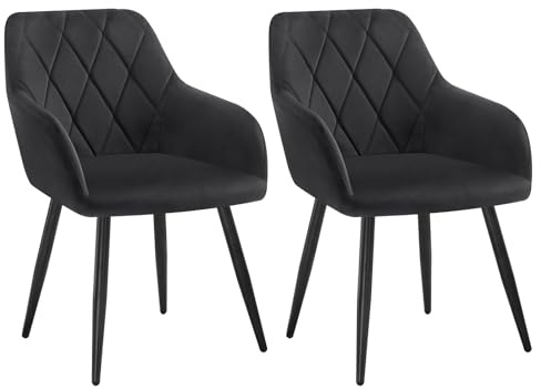 WOLTU Chaises Salle à Manger, Chaise de Cuisine en Velours, Assis Rembourré avec Accoudoirs et Dossier, Pieds en Métal, Noir, BH352sz-2