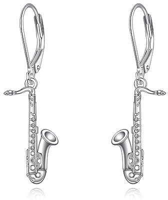 YFN Saxophon Ohrringe Sterling Silber Baumeln Hängend Drop Ohrringe Musikschmuck Harfe Geschenke für Damen Herren Saxophon Liebhaber