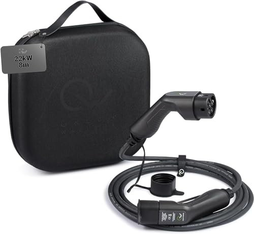 Green Wallbox - EV Ladekabel Typ 2 für Elektroautos - 8 Meter 22kW - Tragbares Zuhause Schnell Ladegerät - mit Hartschalenetui - Ladekabel für Elektrofahrzeuge - Wasserdicht - Hitzebeständi